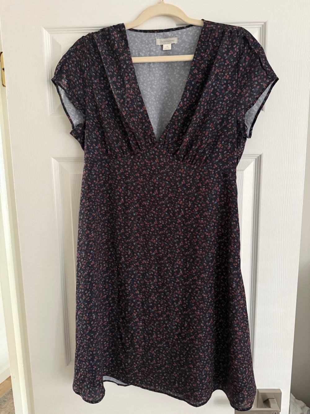 Outerknown Navy Floral Midi Dress with Pink Accents